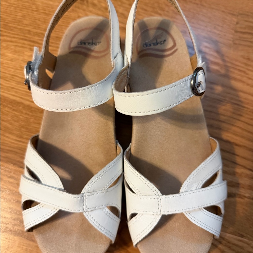 Dansko White Strappy Sandals with Ankle Buckle